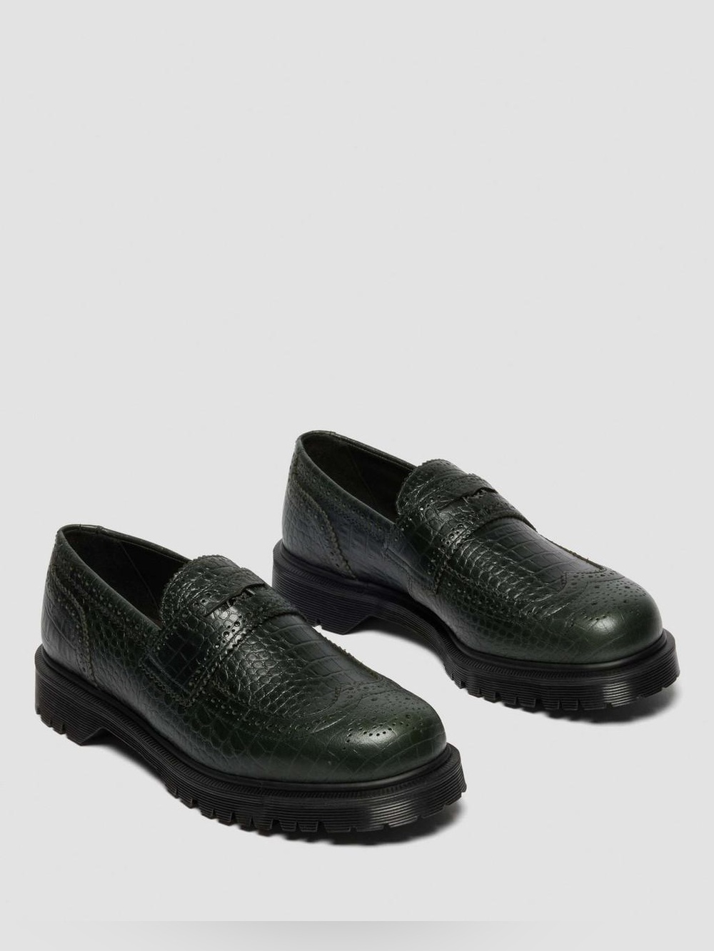 NWOB Dr. Martens Penton Brogue Forest Green Croc Embossed Leather Loafers US 7L